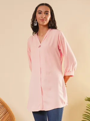 Exclusive V Neckline Rayon Solid Peach  Straight Tunic For Women ZOLA