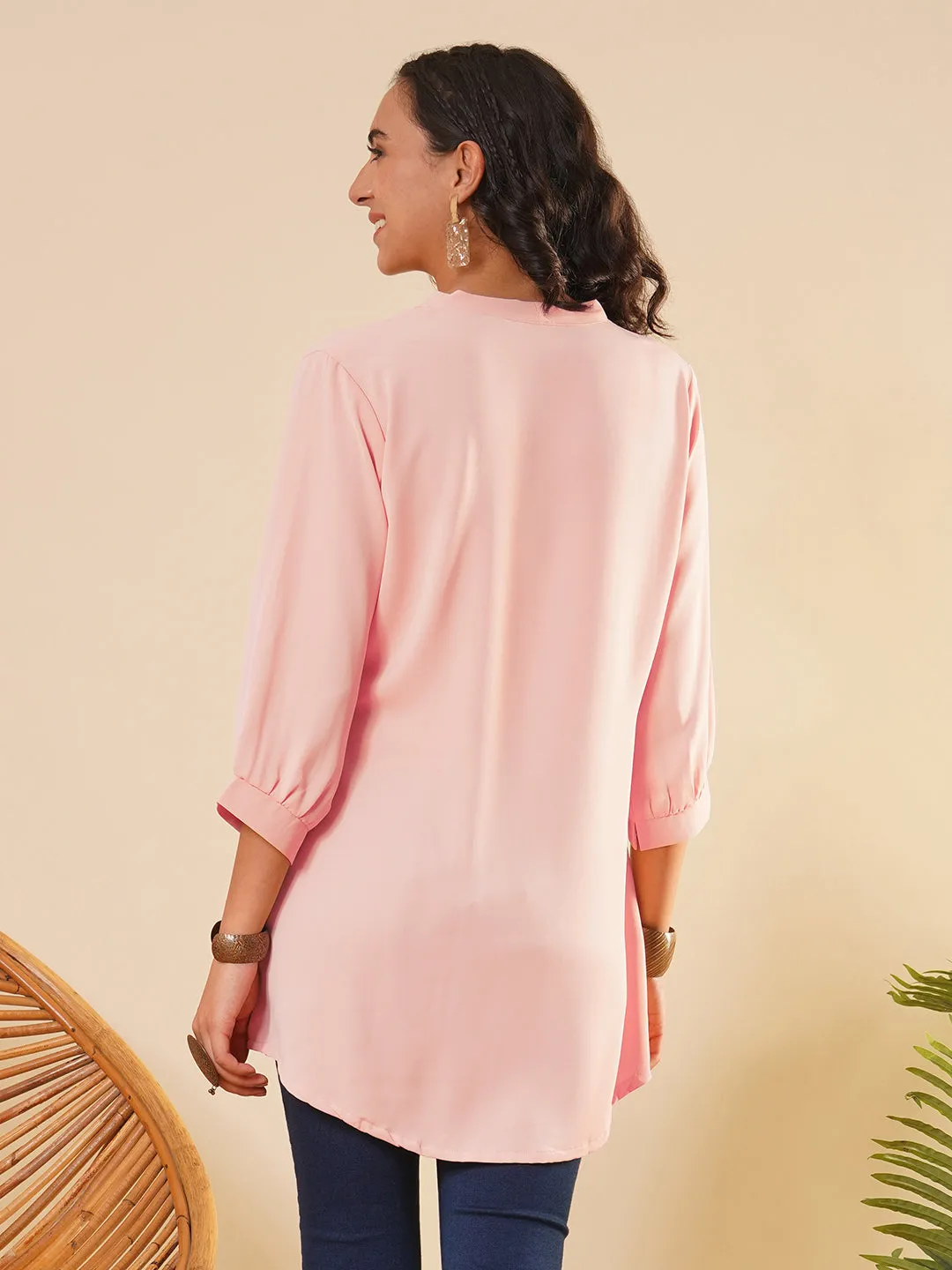 Exclusive V Neckline Rayon Solid Peach  Straight Tunic For Women ZOLA