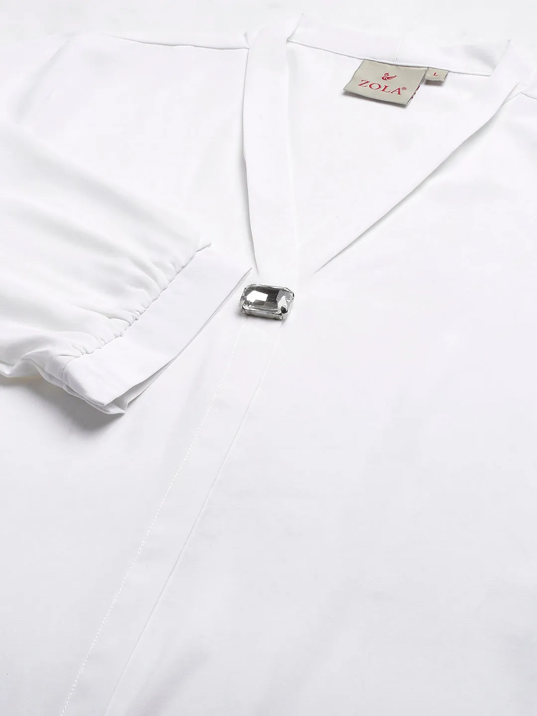 Exclusive V Neckline Rayon Solid White  Straight Tunic For Women ZOLA