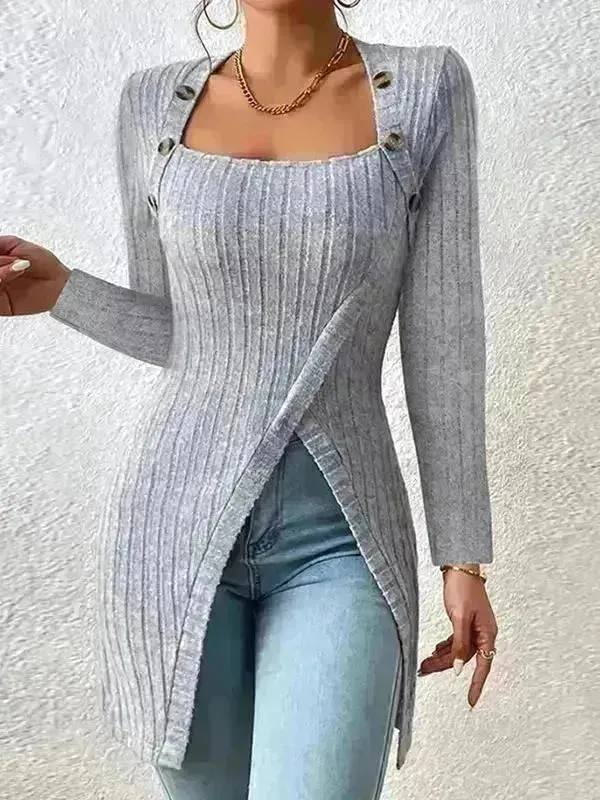 Fall and Winter Square Neck Cashmere Long Sleeve Tunic top