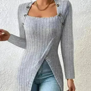 Fall and Winter Square Neck Cashmere Long Sleeve Tunic top