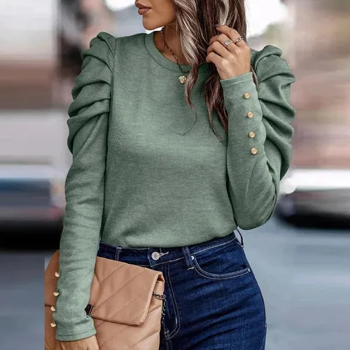 Fashion Simple Puff Long Sleeve Bottom Shirts 2023 New Solid Color O