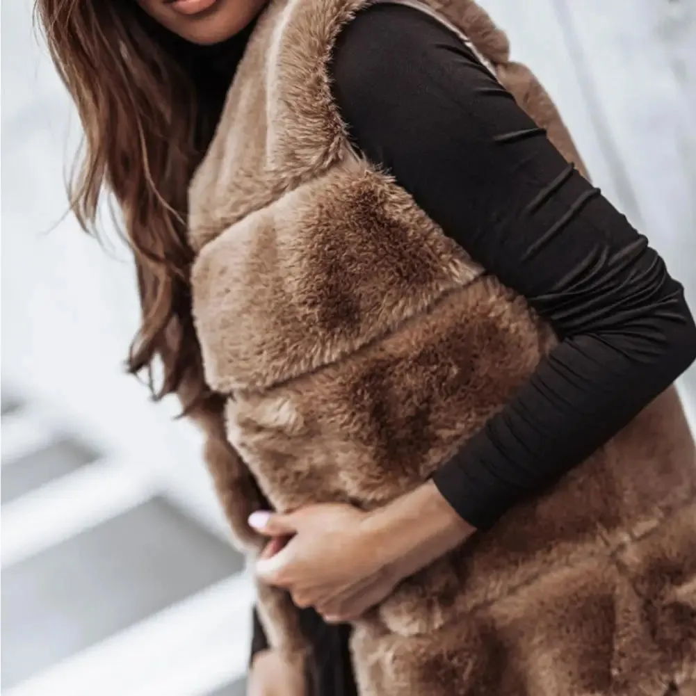 Faux Fur Luxe™ | Women's Long Sleeveless Vest | Lightweight Open Front Layer for Stylish Warmth