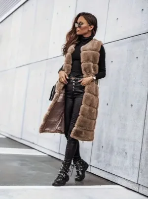 Faux Fur Luxe™ | Women's Long Sleeveless Vest | Lightweight Open Front Layer for Stylish Warmth