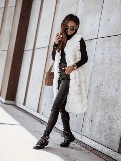 Faux Fur Luxe™ | Women's Long Sleeveless Vest | Lightweight Open Front Layer for Stylish Warmth