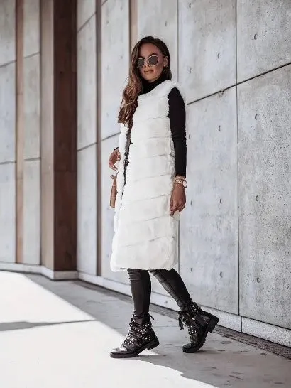 Faux Fur Luxe™ | Women's Long Sleeveless Vest | Lightweight Open Front Layer for Stylish Warmth