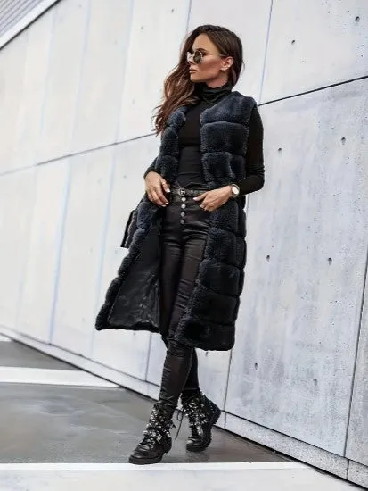 Faux Fur Luxe™ | Women's Long Sleeveless Vest | Lightweight Open Front Layer for Stylish Warmth