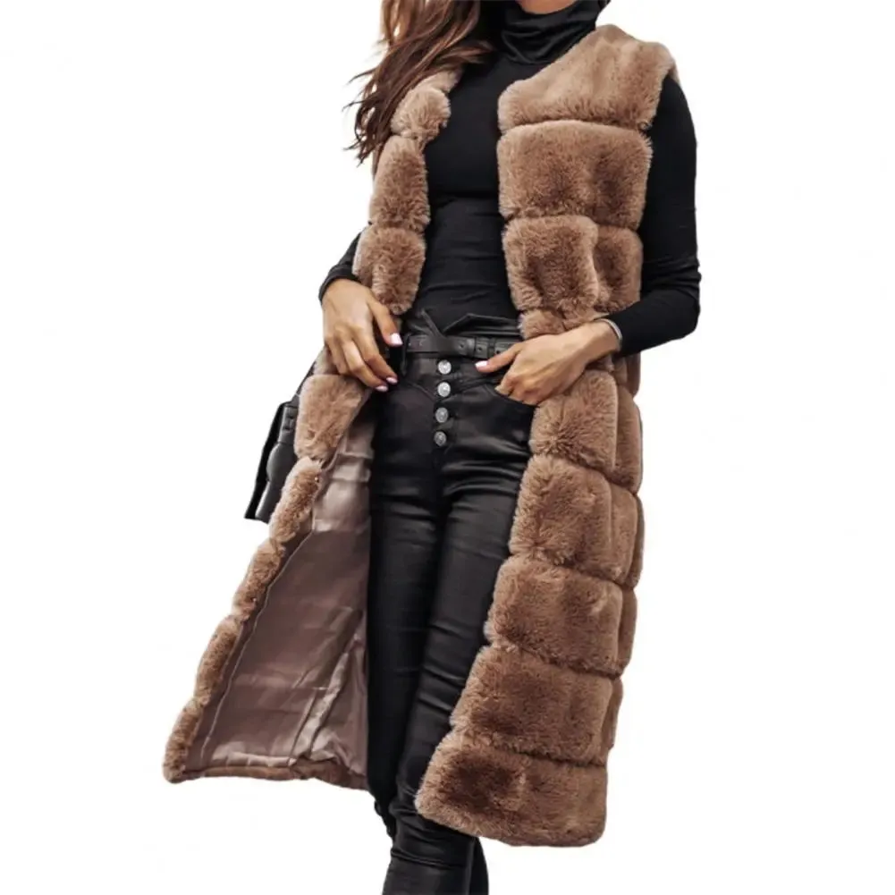 Faux Fur Luxe™ | Women's Long Sleeveless Vest | Lightweight Open Front Layer for Stylish Warmth