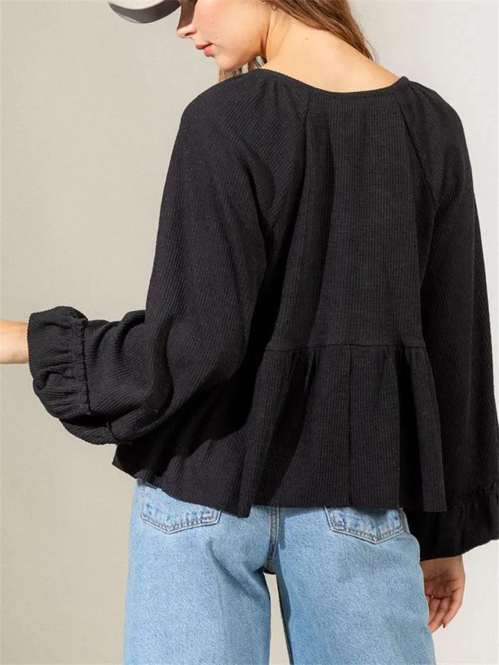 Female Retro Sweet V Neck Lantern Sleeve Spring Shirt