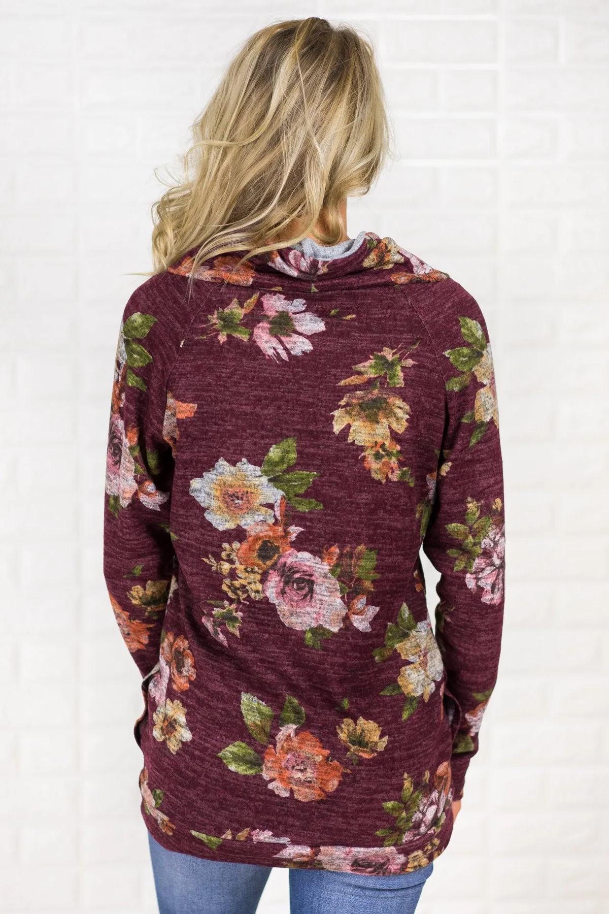 Floral Cowl Neck Tunic Top ~ Eggplant