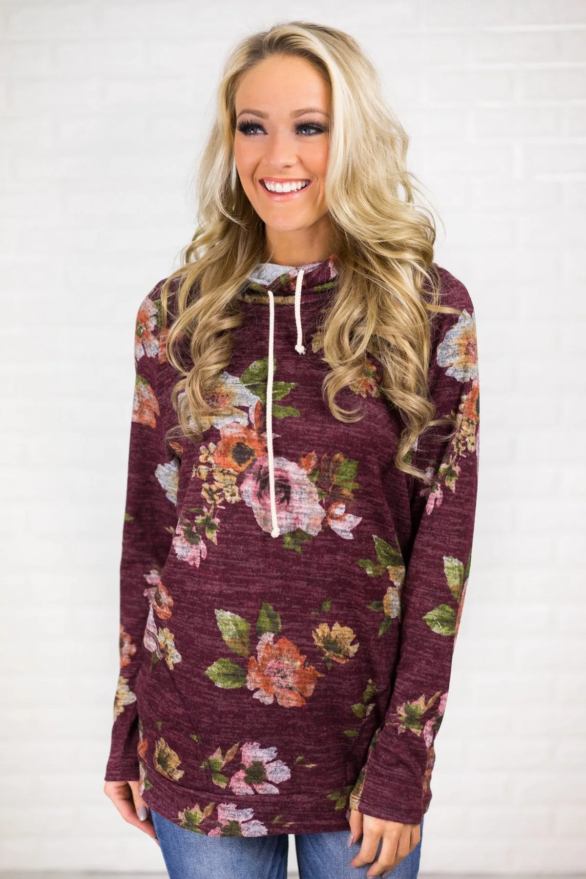 Floral Cowl Neck Tunic Top ~ Eggplant