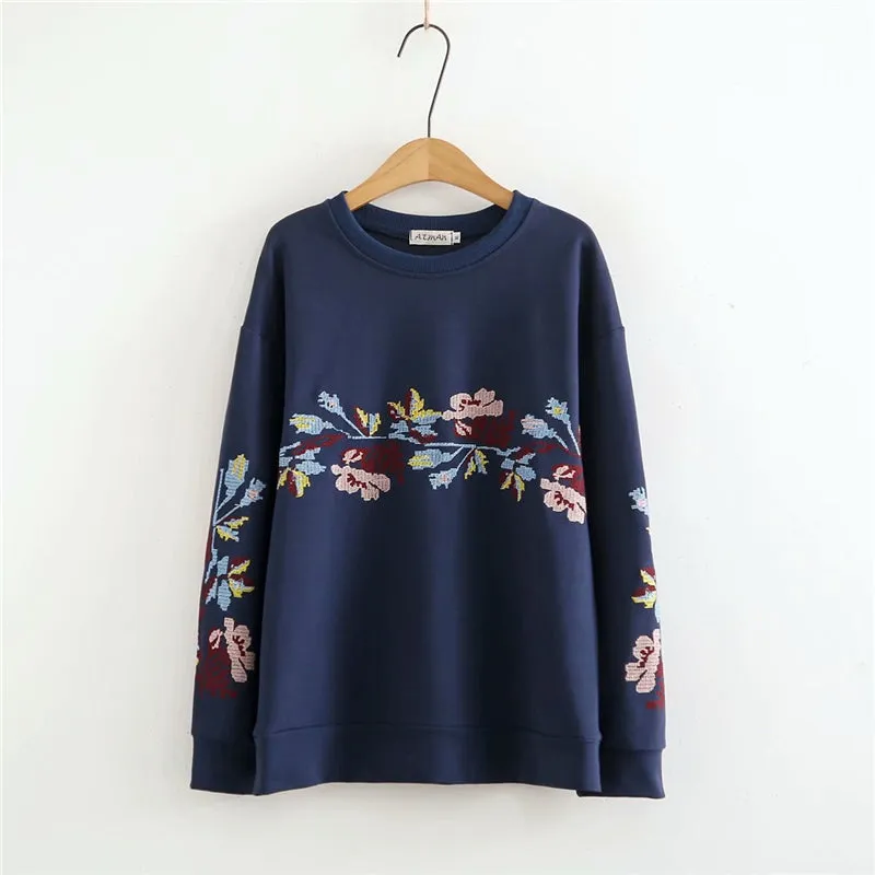‘’FLORAL EMBROIDERED PULLOVER" SWEATSHIRT N123004