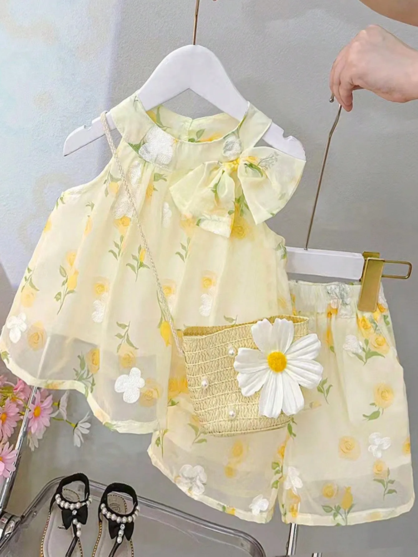 Floral embroidered top| Girl Floral Embroidered Halter Chiffon Top