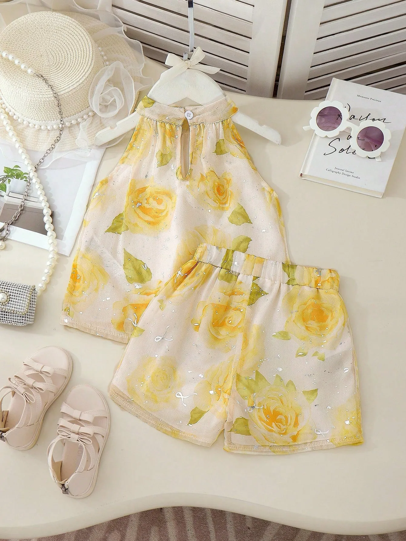 Floral embroidered top| Girl Floral Embroidered Halter Chiffon Top