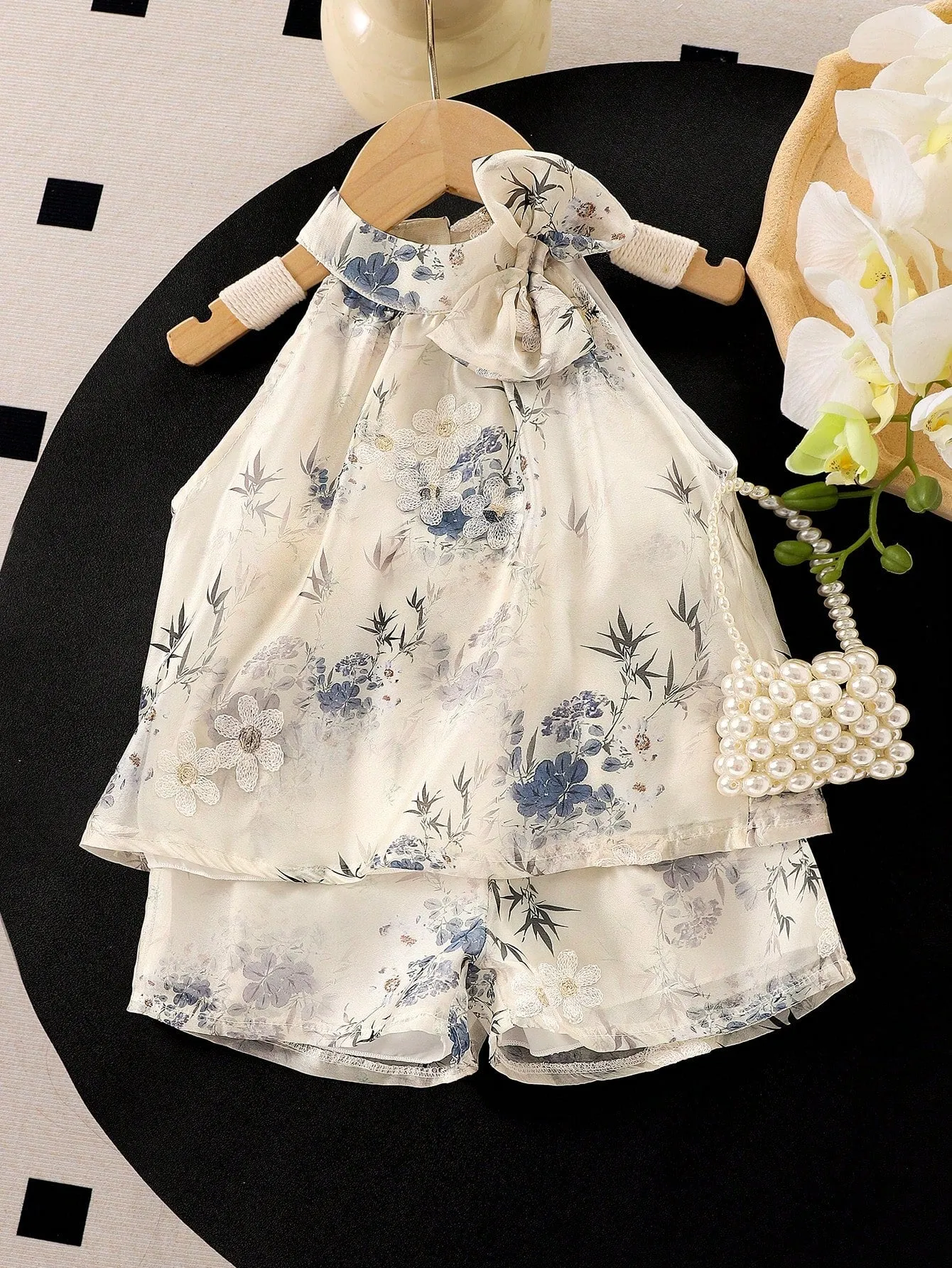 Floral embroidered top| Girl Floral Embroidered Halter Chiffon Top