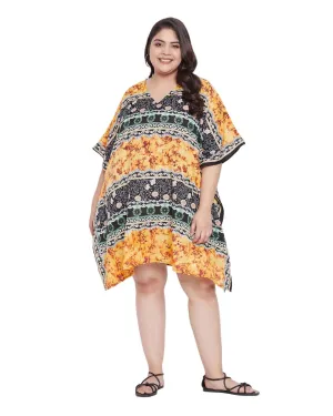 Floral Printed Yellow Polyester Tunic Plus Size Top For Women