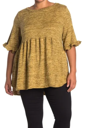 Forgotten Grace Plus Size Elbow Sleeve Knit Babydoll Tunic Top