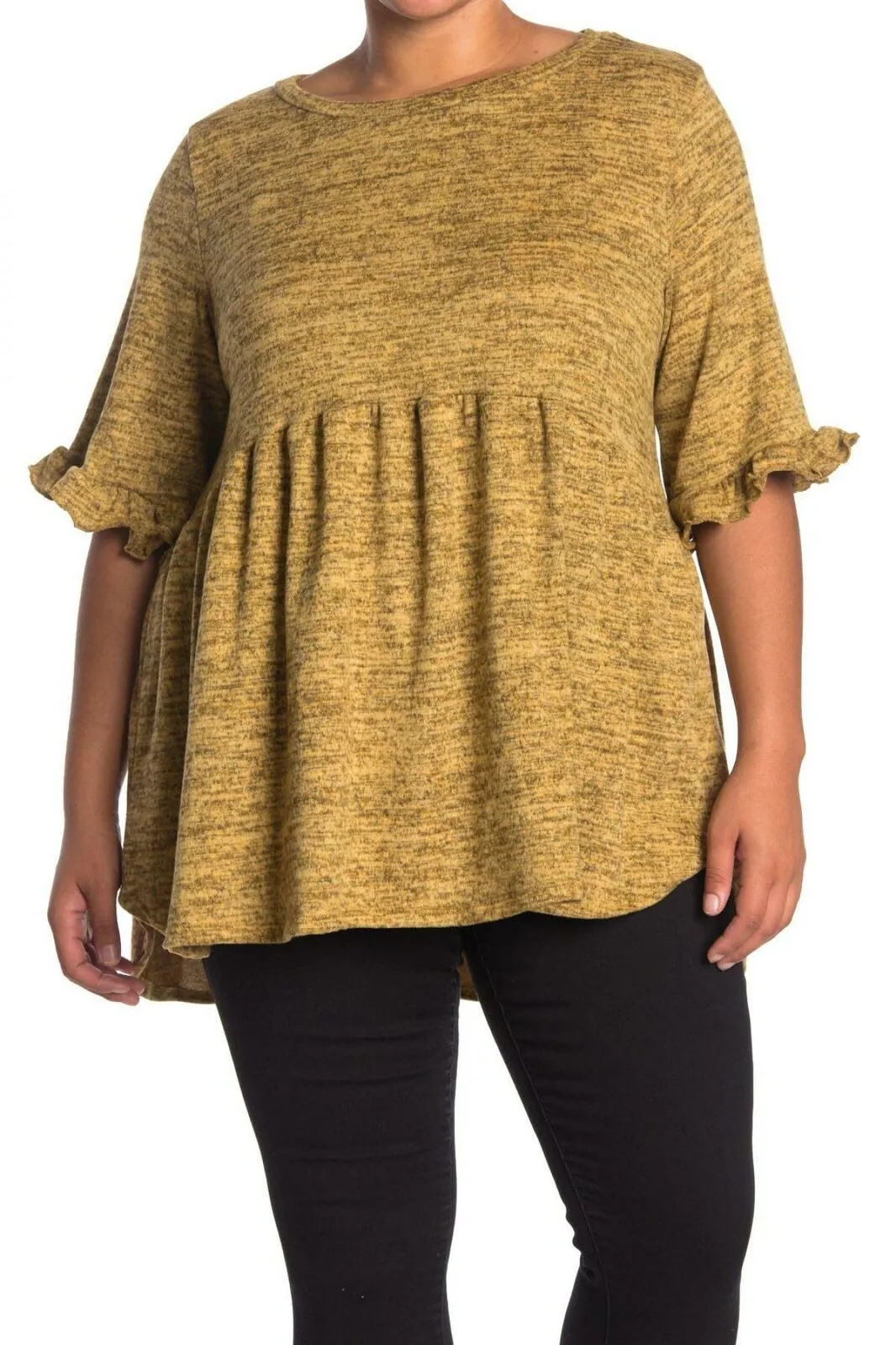 Forgotten Grace Plus Size Elbow Sleeve Knit Babydoll Tunic Top