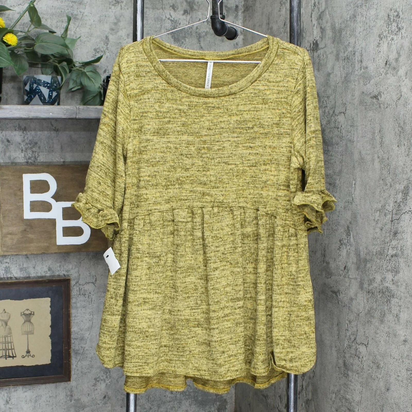 Forgotten Grace Plus Size Elbow Sleeve Knit Babydoll Tunic Top