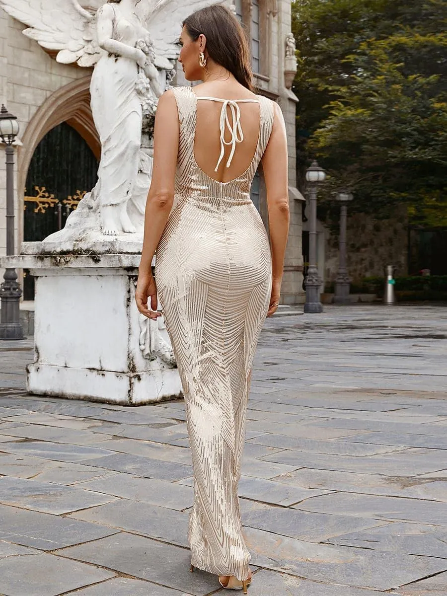 Formal Knotted Back Sequins Evening Dress XJ449