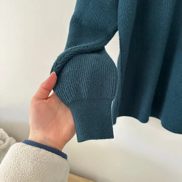 Free People Softly Structured Knit Tunic Turtleneck Pullover Sweater Teal XS