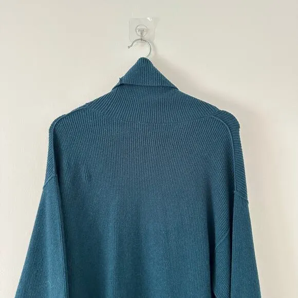 Free People Softly Structured Knit Tunic Turtleneck Pullover Sweater Teal XS