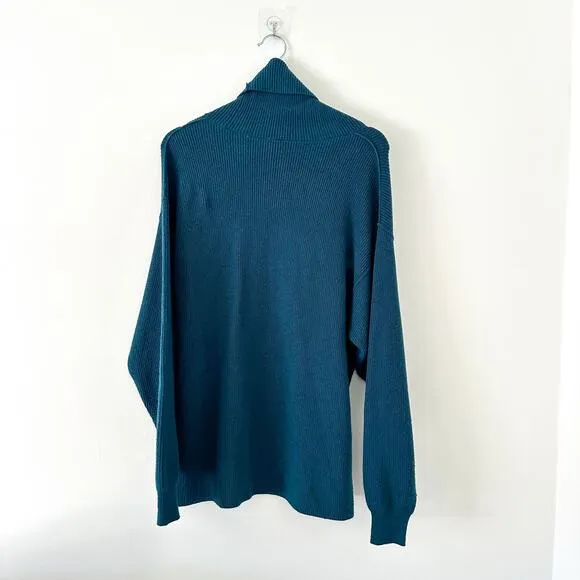 Free People Softly Structured Knit Tunic Turtleneck Pullover Sweater Teal XS