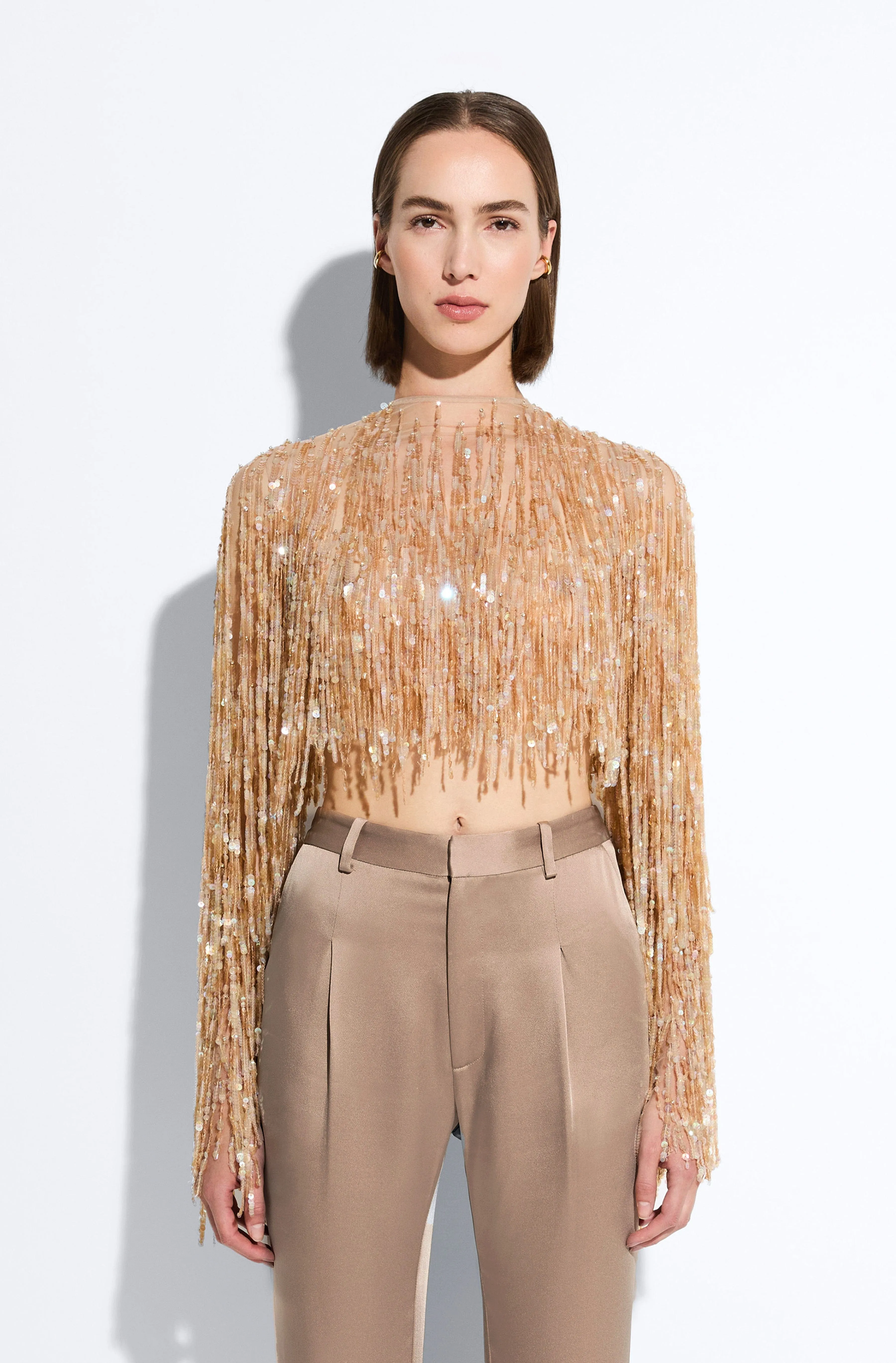 Fringe Sequin Cropped Top