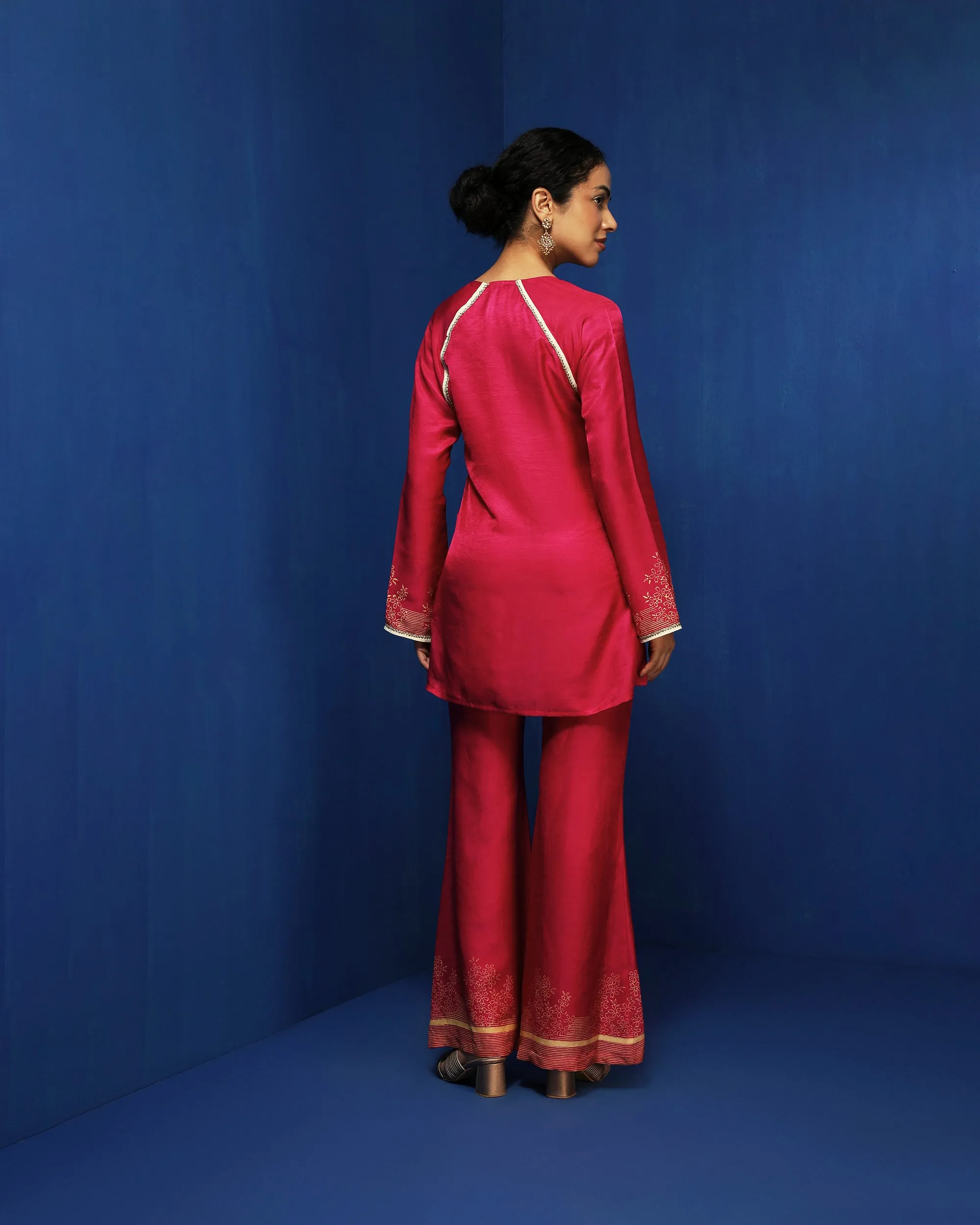 Fuchsia hand block printed kurti