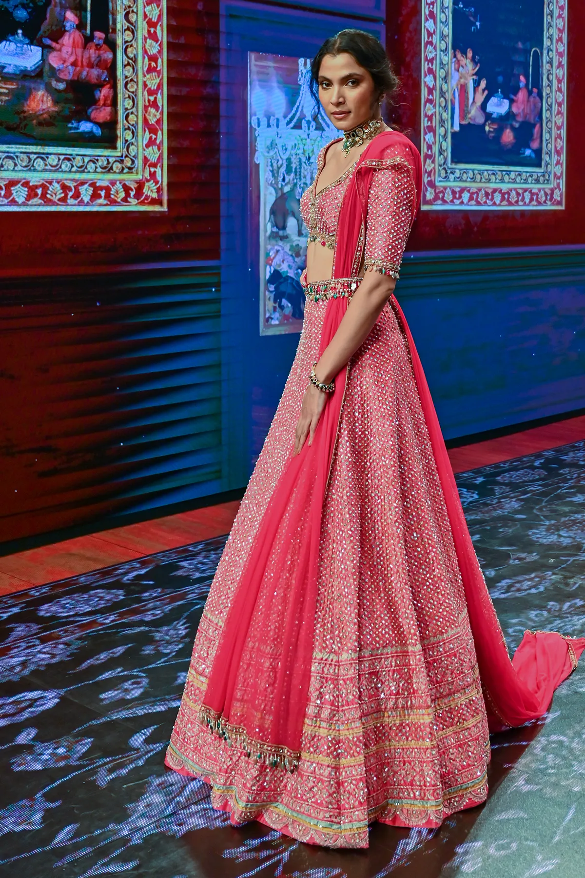 Fuschia Folk Printed Lehenga Set