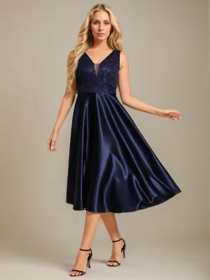 Georgie satin mother of the bride A-Line midi dress in satin Express NZ wide