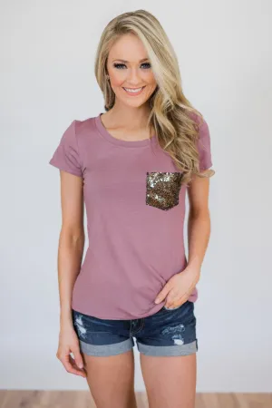 Glam Pocket Short Sleeve Top- Dusty Purple