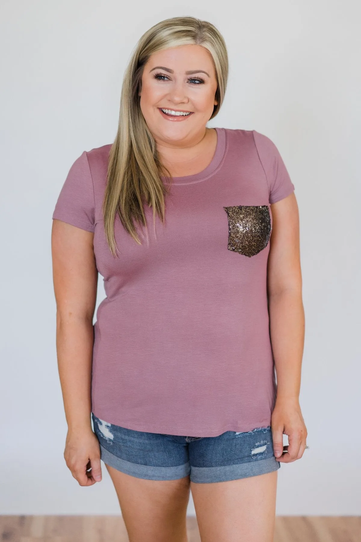 Glam Pocket Short Sleeve Top- Dusty Purple