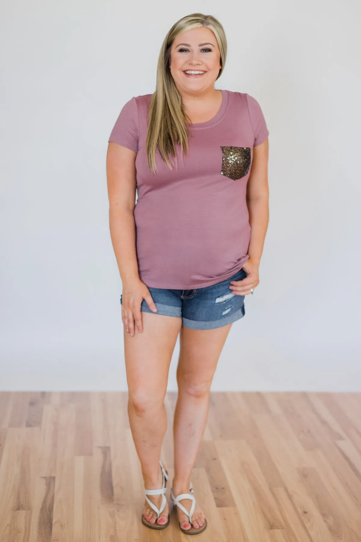 Glam Pocket Short Sleeve Top- Dusty Purple