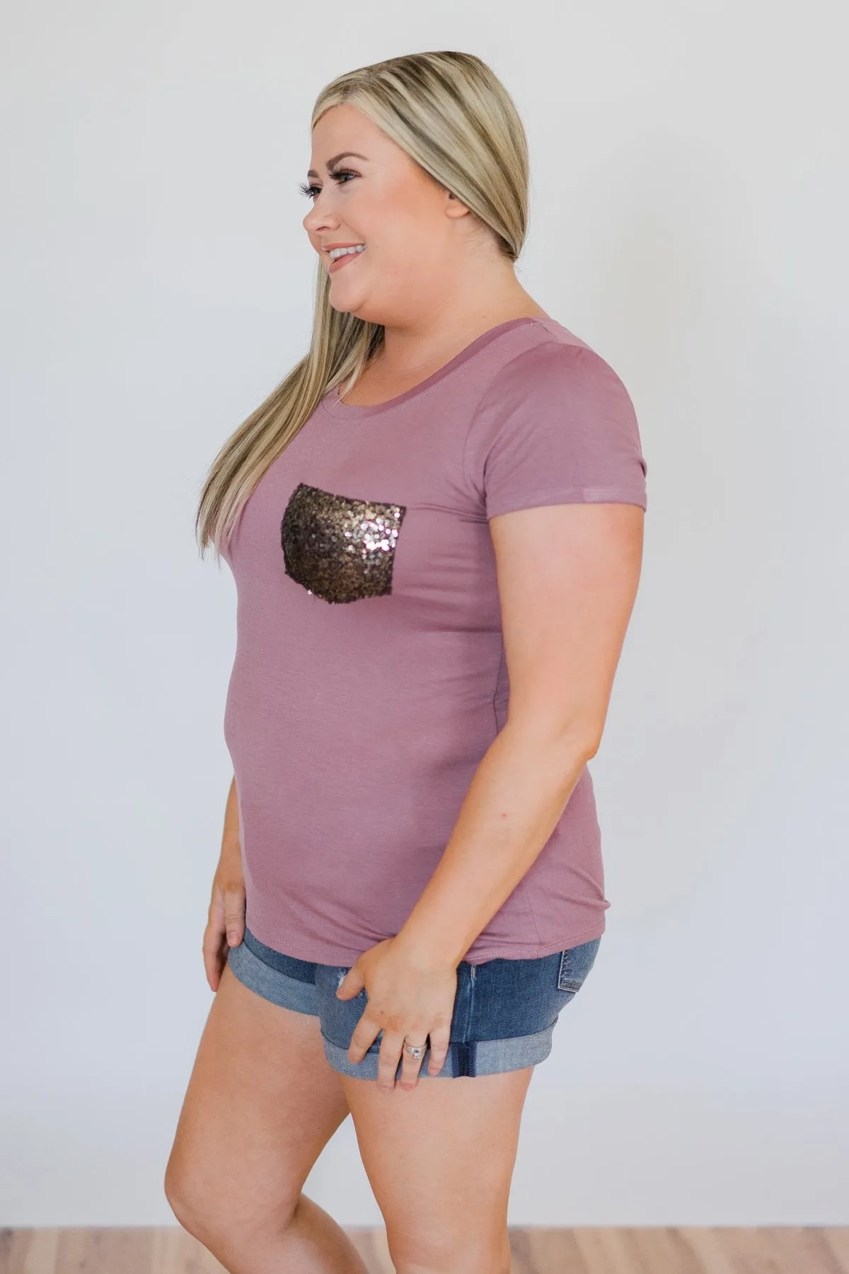 Glam Pocket Short Sleeve Top- Dusty Purple