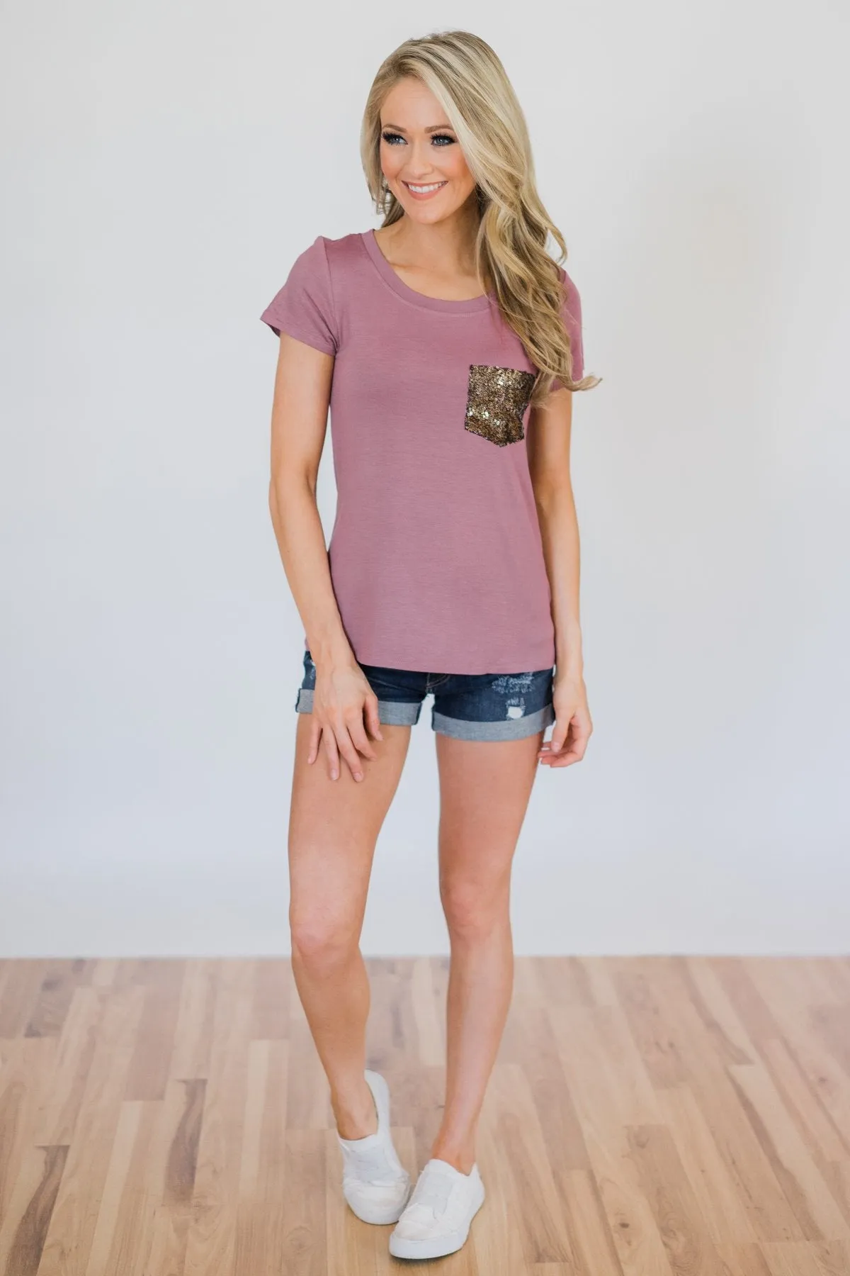 Glam Pocket Short Sleeve Top- Dusty Purple