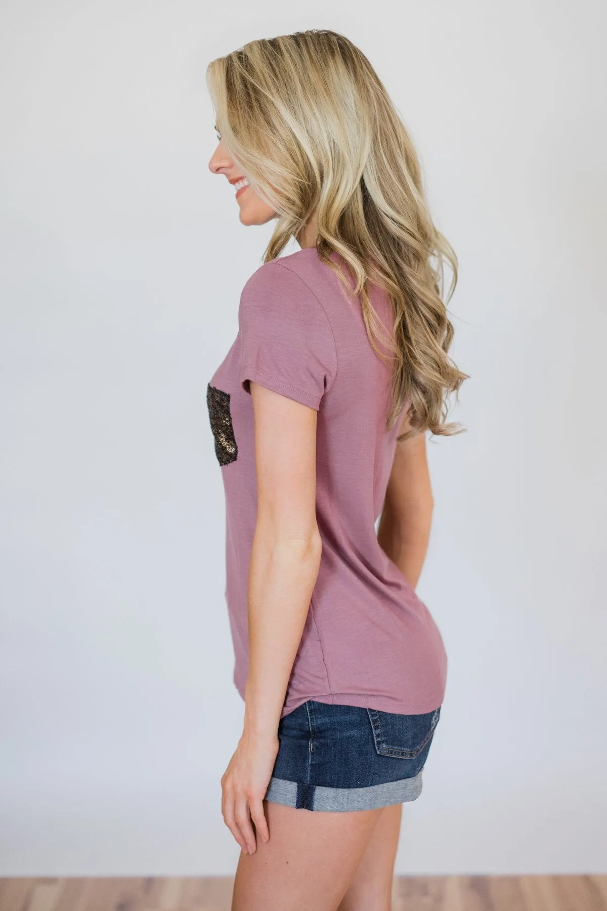 Glam Pocket Short Sleeve Top- Dusty Purple