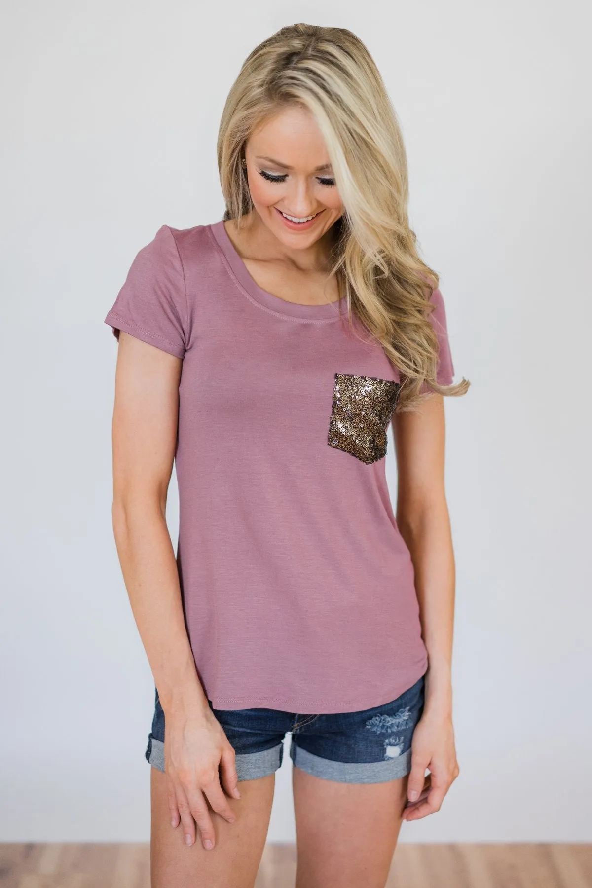 Glam Pocket Short Sleeve Top- Dusty Purple