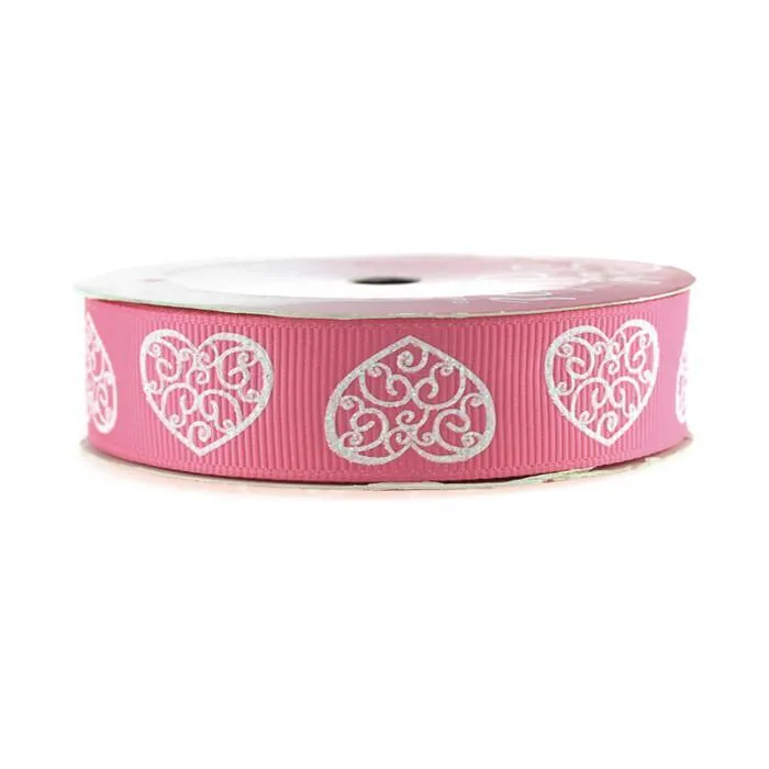 Glitter Swirl Heart Grosgrain Ribbon, 7/8-inch, 4-yard
