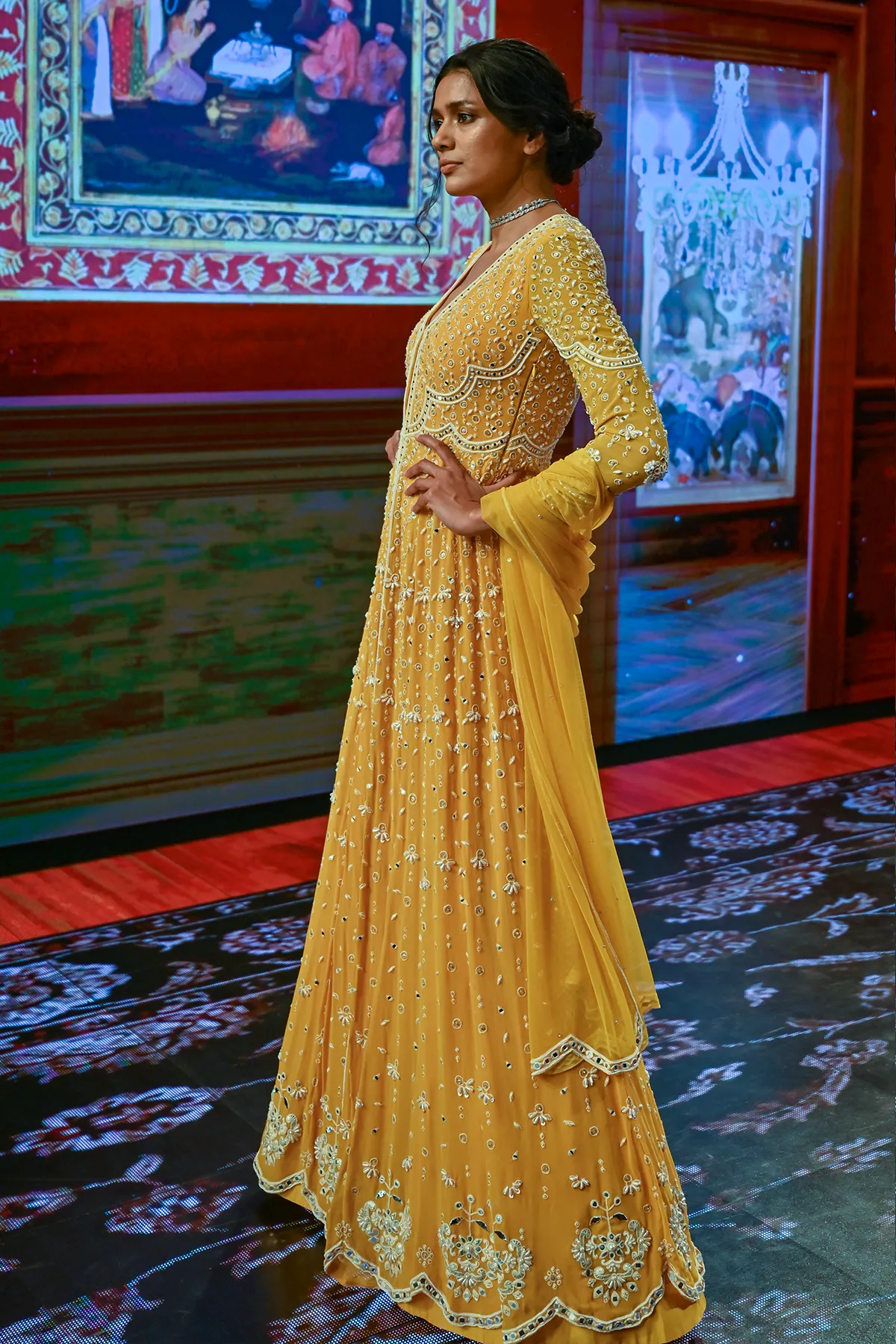 Golden Yellow Embroidered Anarkali And Dupatta