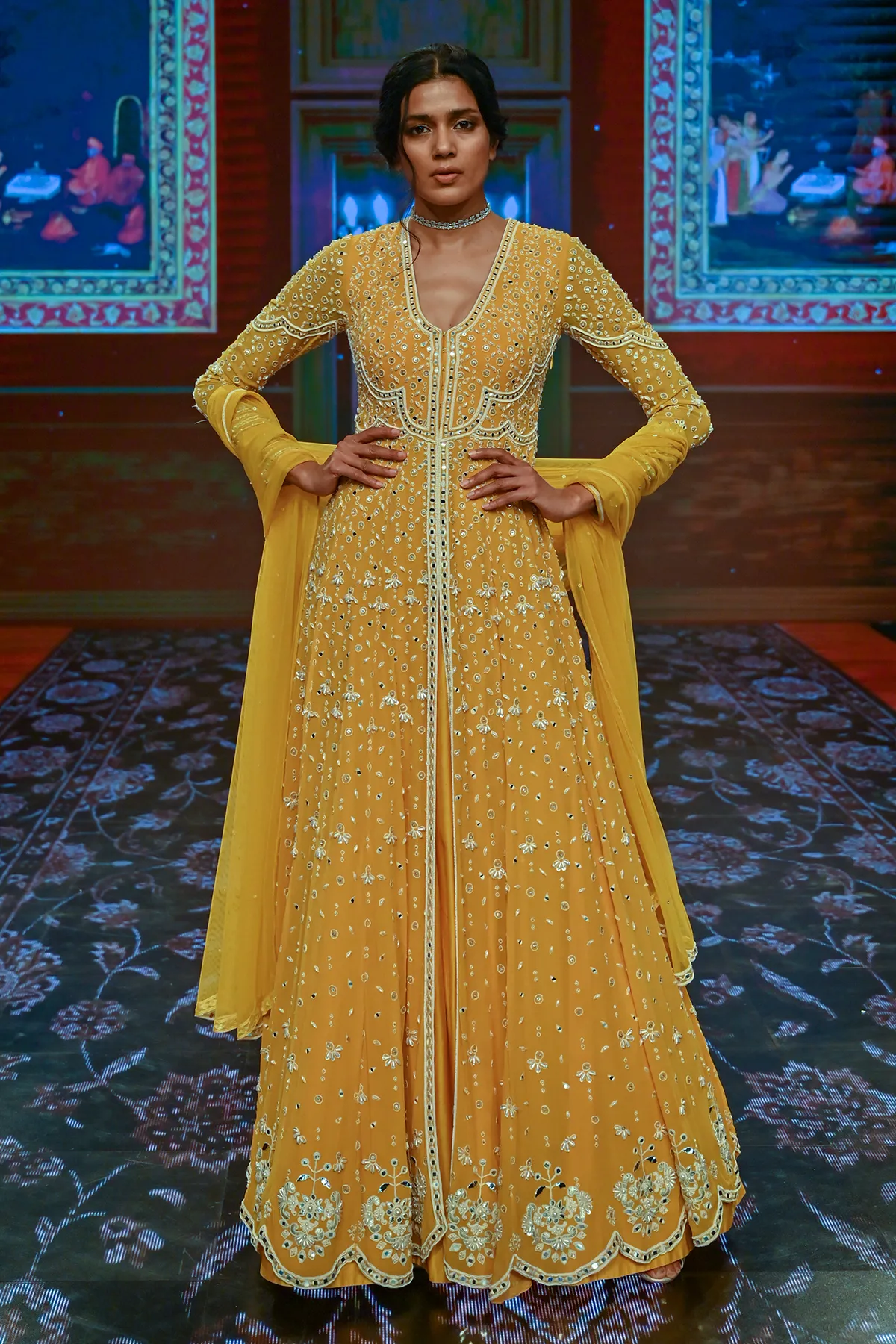 Golden Yellow Embroidered Anarkali And Dupatta