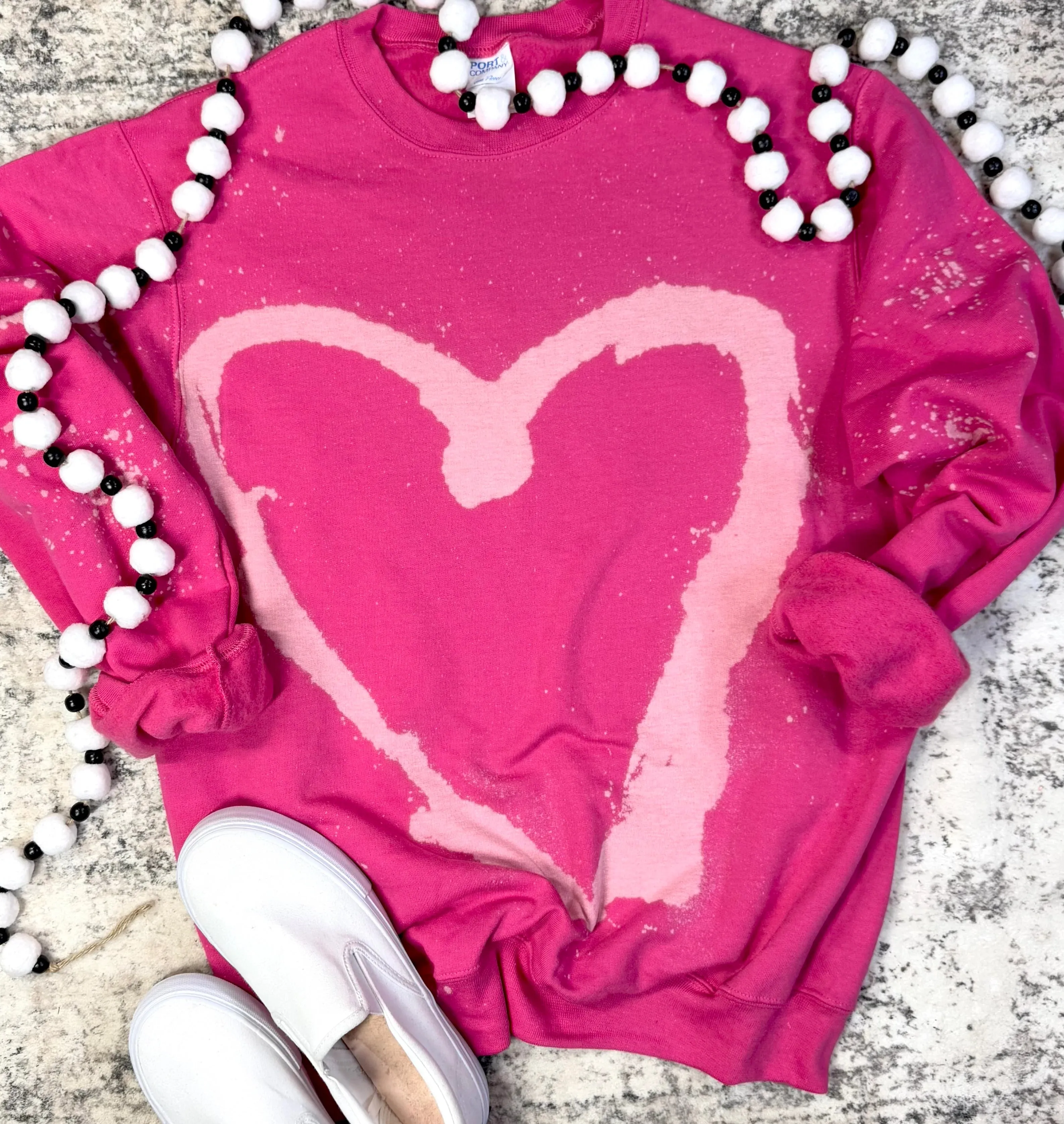 Graffiti Heart Bleached Pink Sweatshirt