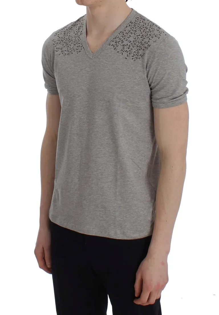 Gray Cotton Stretch V-neck Underwear T-shirt