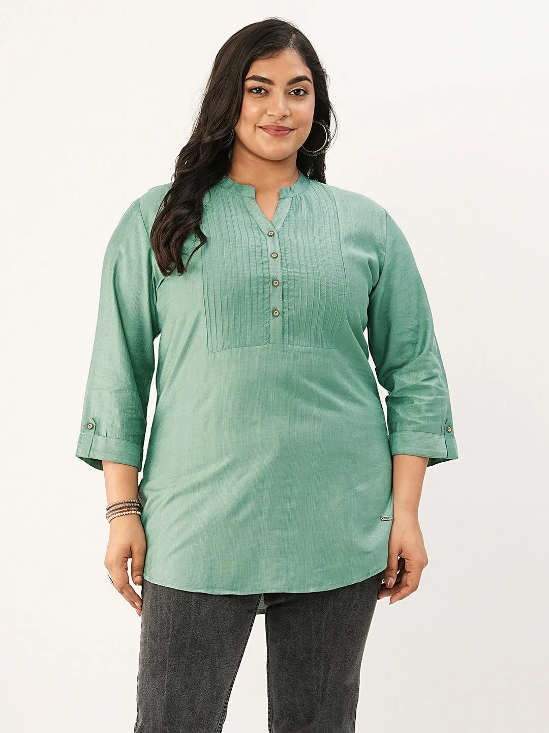 Green Comfort Fit Rayon Tunics for Women Online India Hip Length Straight - Zola