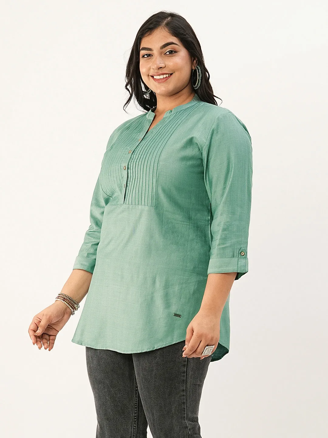 Green Comfort Fit Rayon Tunics for Women Online India Hip Length Straight - Zola