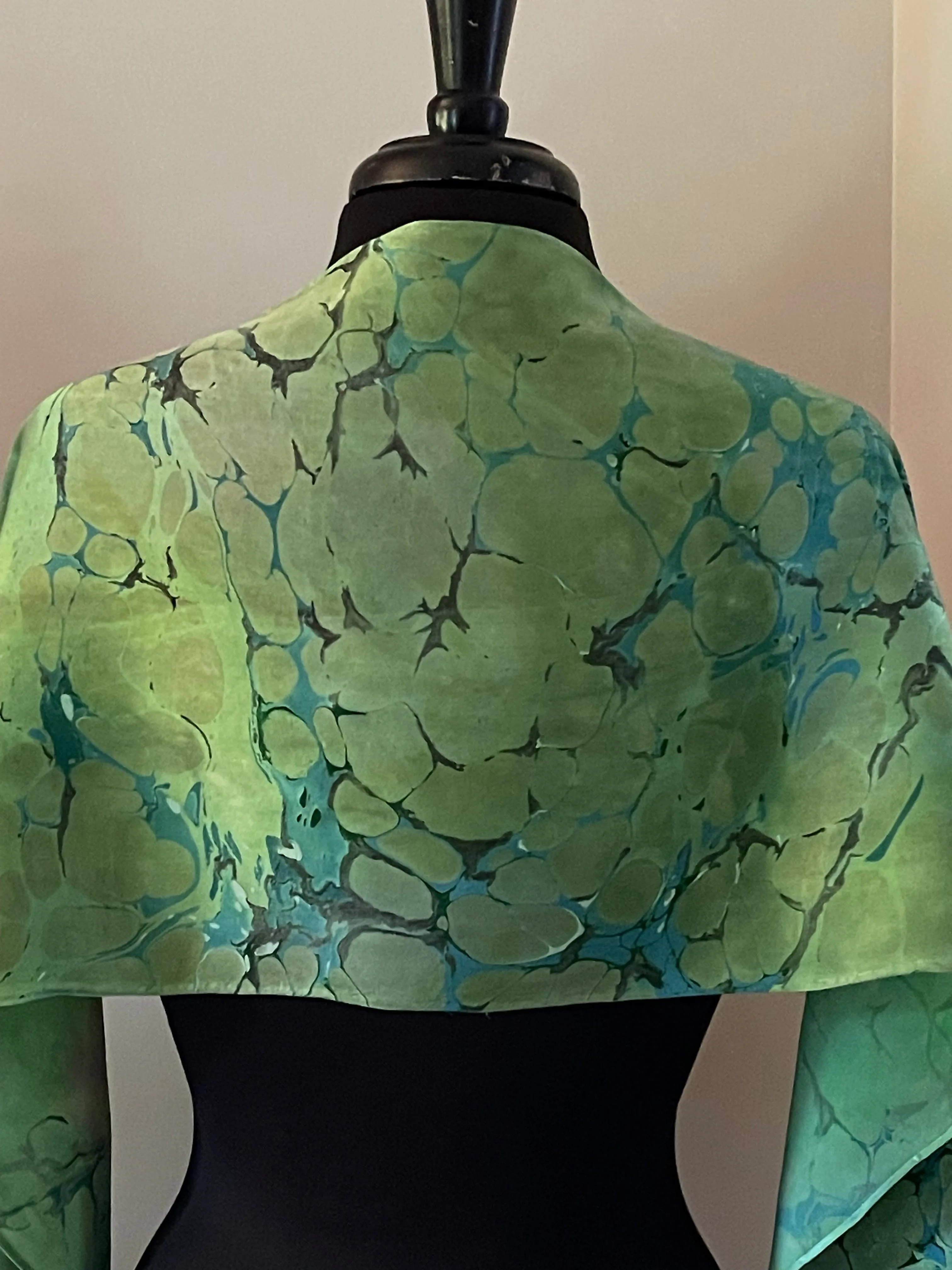 Green Italian Vein marbled  Charmeuse  Silk 72x14” bold fun. This beautiful  silk makes a unique dresser cover and scarf.