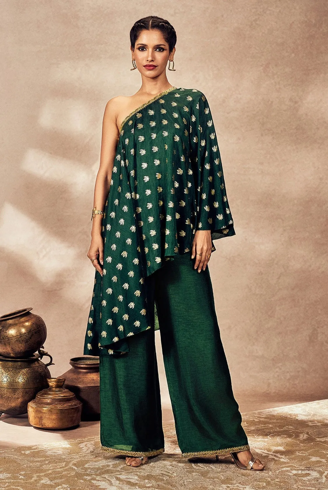 Green palmscape tunic and pants