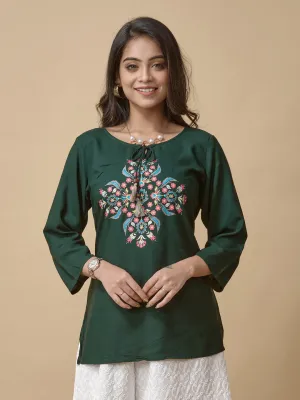 Green Printed Woven Rayon Tunic #433