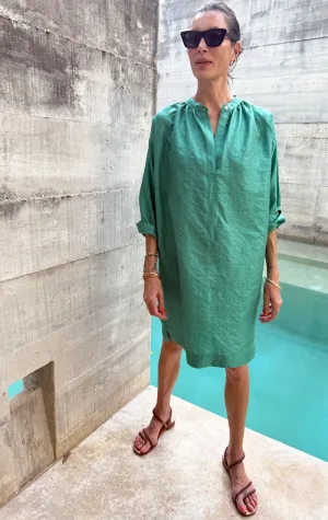 Green Silk long sleeve button tunic