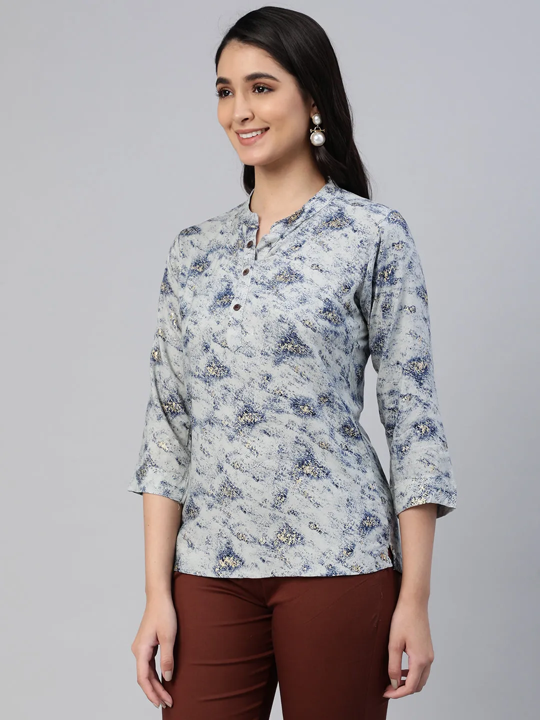 Grey Printed Woven Rayon Tunic #431
